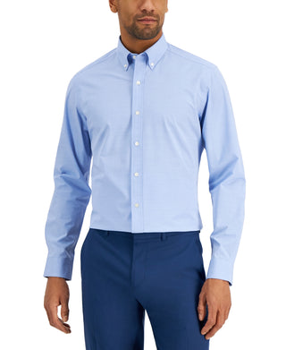 Club Room Men's Slim Fit 4 Way Stretch Solid Dress Shirt Blue