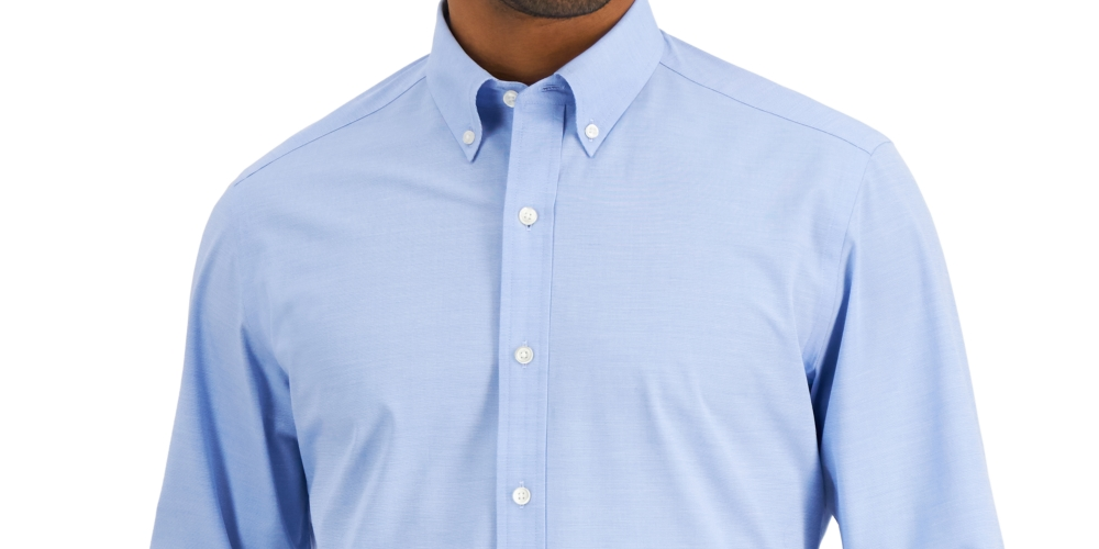 Club Room Men's Slim Fit 4 Way Stretch Solid Dress Shirt Blue