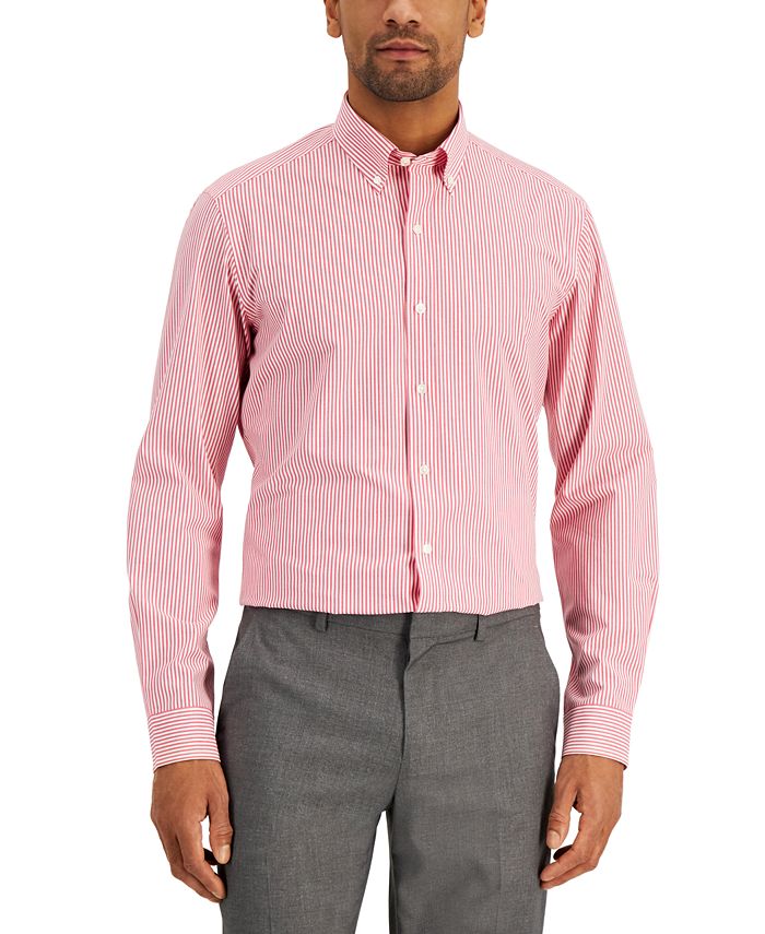 Club Room Men's Slim Fit 4 Way Stretch Stripe Dress Shirt Red Size Small