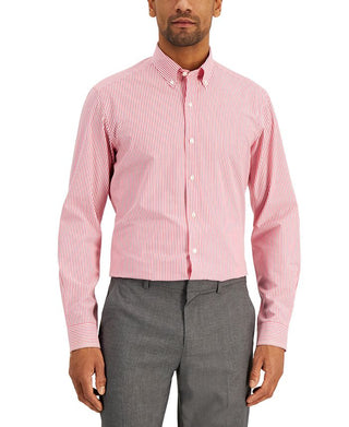 Club Room Men's Slim Fit 4 Way Stretch Stripe Dress Shirt Red Size Small
