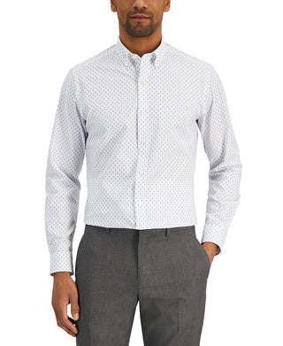 Club Room Men's Slim Fit 4 Way Stretch Ditsy Floral Dress Shirt White Size Medium