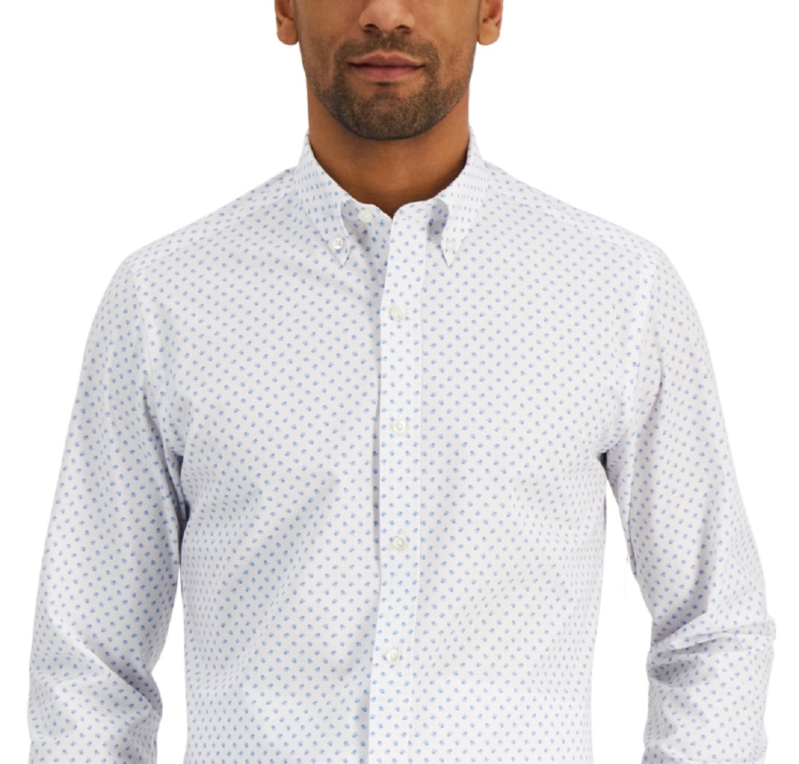 Club Room Men's Slim Fit 4 Way Stretch Ditsy Floral Dress Shirt White Size Medium