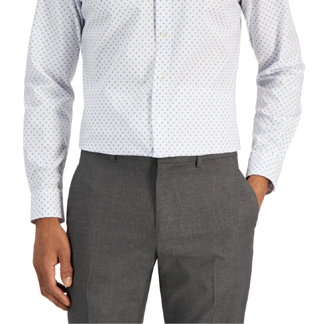 Club Room Men's Slim Fit 4 Way Stretch Ditsy Floral Dress Shirt White Size Medium