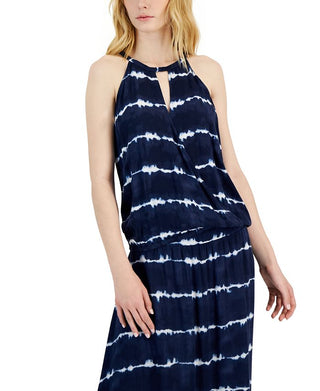INC International Concepts Women's Tie Dye Stripe Halter Dress Blue Size Small