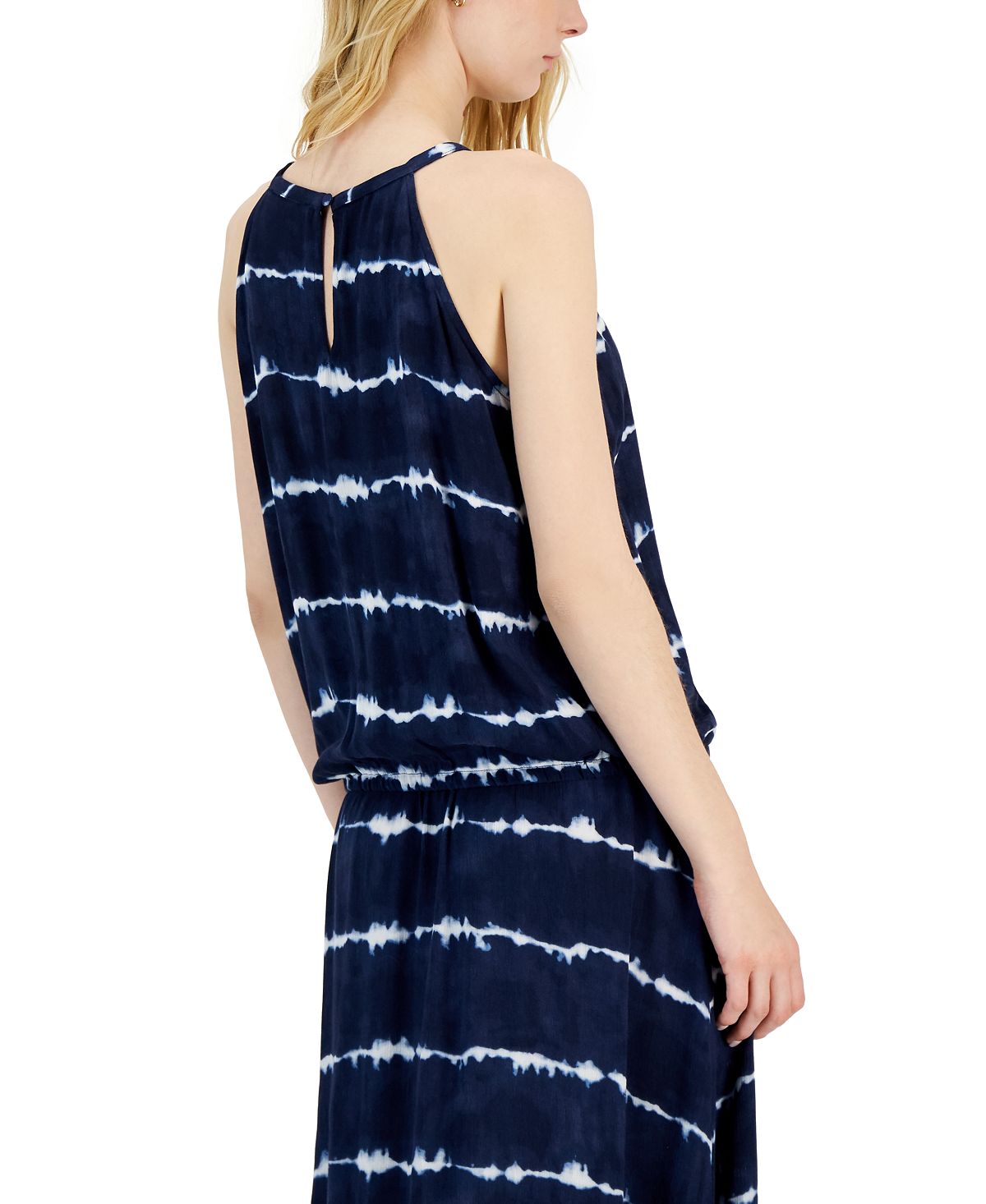 INC International Concepts Women's Tie Dye Stripe Halter Dress Blue Size Small