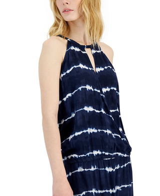 INC International Concepts Women's Tie Dye Stripe Halter Dress Blue Size Small