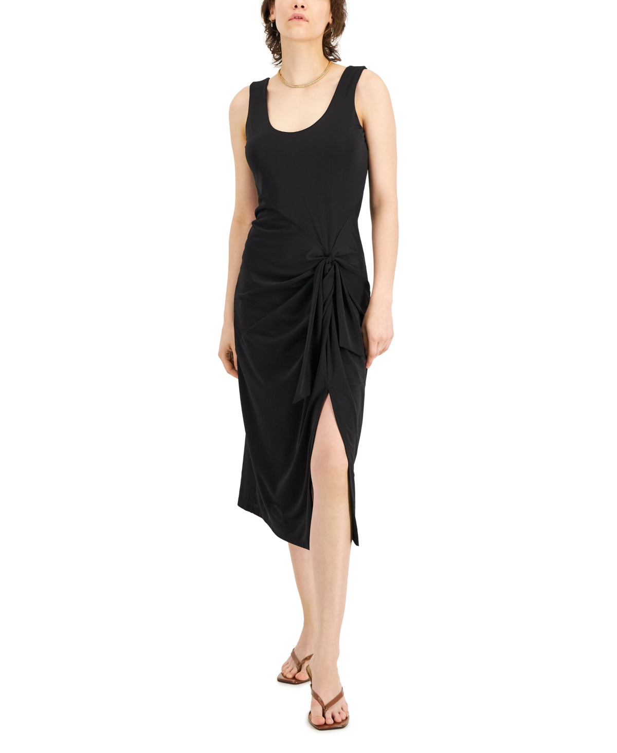 INC International Concepts Women's Tie Front Midi Dress Black Size Large