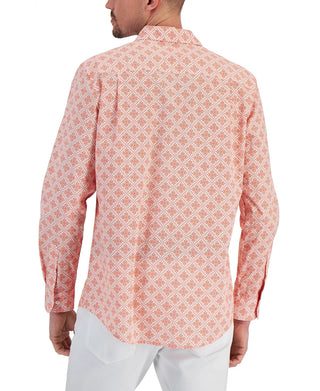 Club Room Men's Regular Fit Medallion Print Poplin Shirt Orange Size Medium