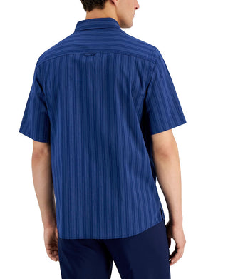 Alfani Men's Regular Fit Yarn Dyed Stripe Poplin Popover Shirt Blue Size Small