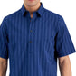 Alfani Men's Regular Fit Yarn Dyed Stripe Poplin Popover Shirt Blue Size Small