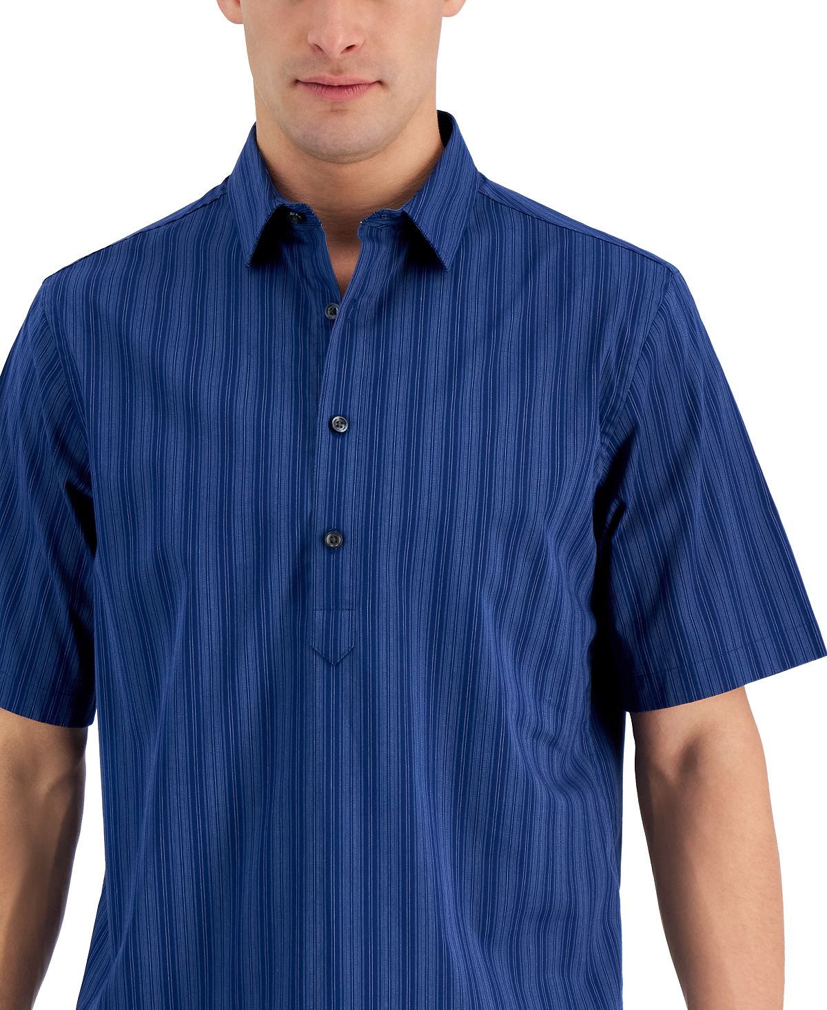 Alfani Men's Regular Fit Yarn Dyed Stripe Poplin Popover Shirt Blue Size Small