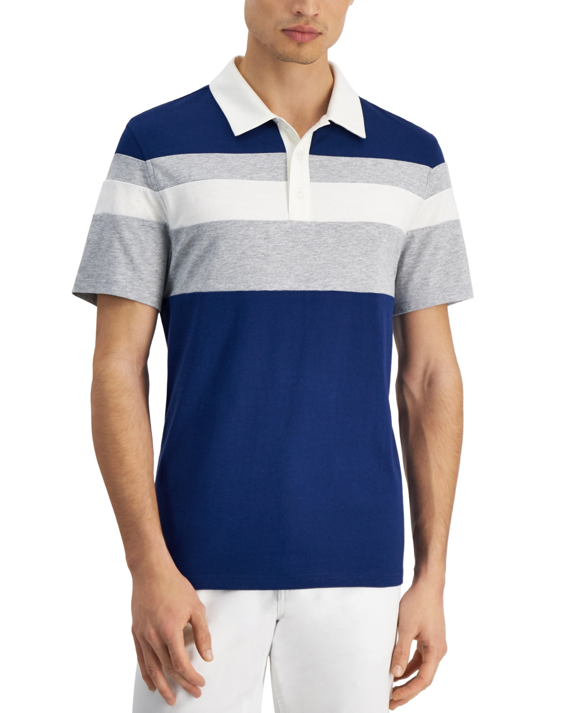 Alfani Men's Stripe Polo Blue Size Small