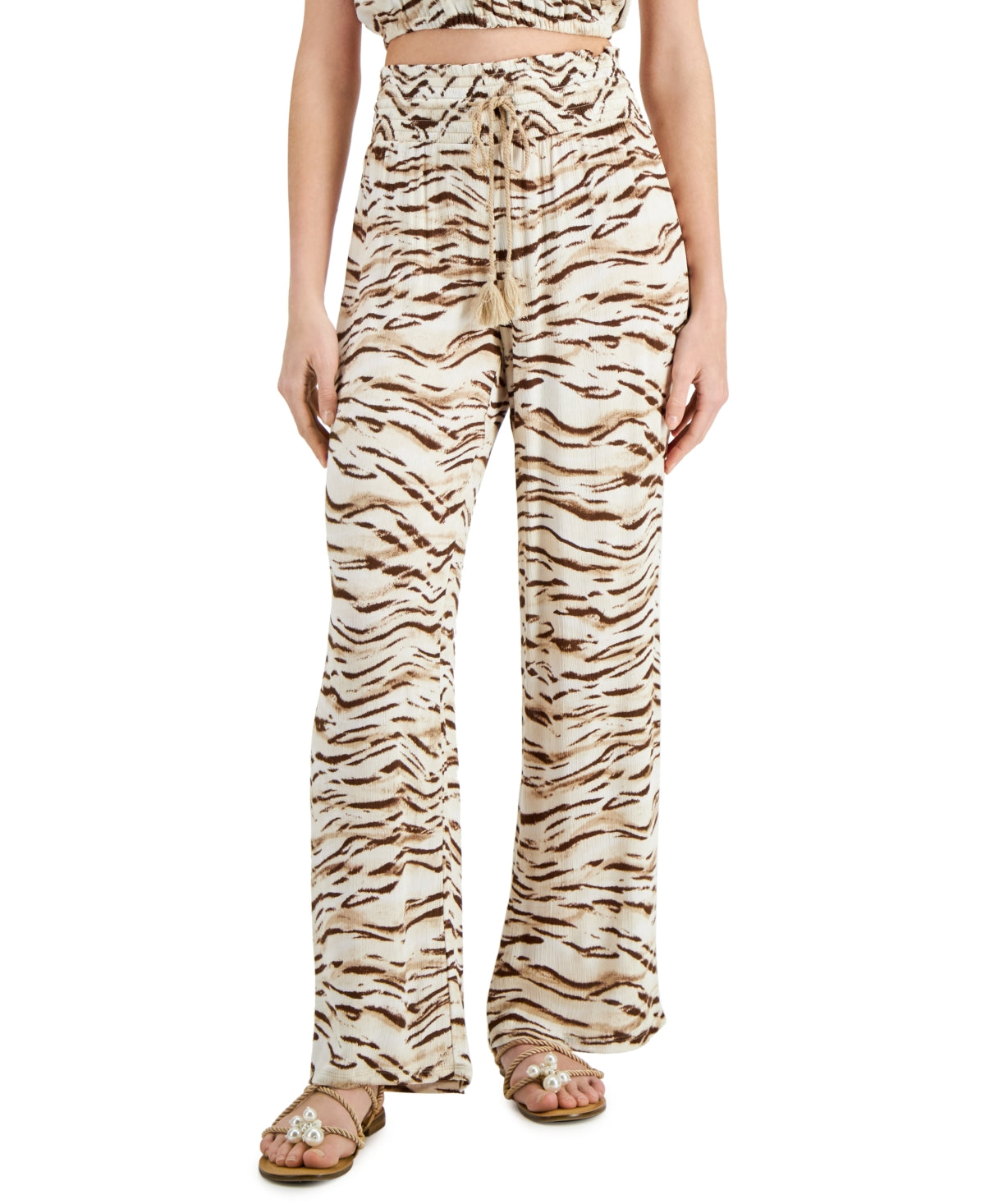 INC International Concepts Women's Printed Wide Leg Pants Brown Size Medium