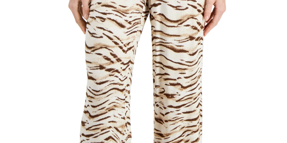 INC International Concepts Women's Printed Wide Leg Pants Brown Size Medium