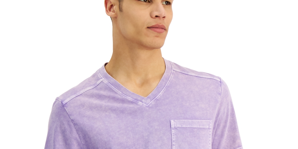 INC International Concepts Men's Acid Wash V Neck T-Shirt Purple Size X-Small