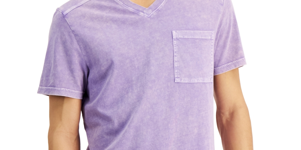 INC International Concepts Men's Acid Wash V Neck T-Shirt Purple Size X-Small