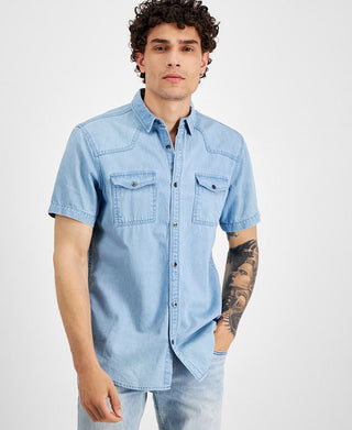 INC International Concepts Men's Light Wash Denim Shirt Blue Size XX-Large