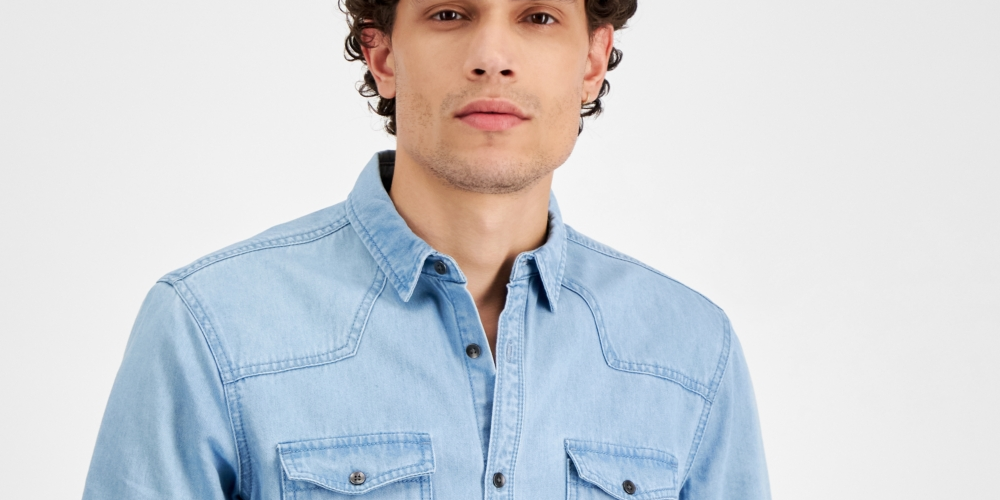 INC International Concepts Men's Light Wash Denim Shirt Blue Size XX-Large