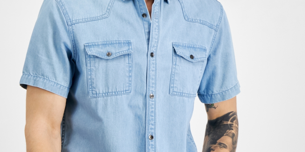 INC International Concepts Men's Light Wash Denim Shirt Blue Size XX-Large