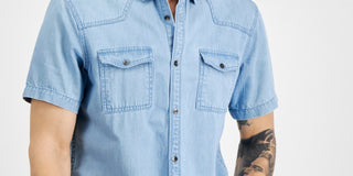 INC International Concepts Men's Light Wash Denim Shirt Blue Size XX-Large