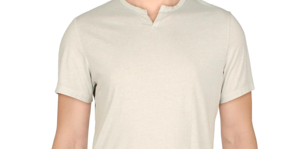 INC International Concepts Men's Heathered Split Neck T-Shirt Beige Size X-Large