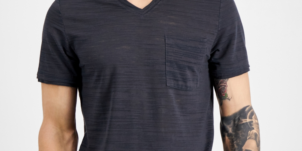 INC International Concepts Men's Broken Stripe V Neck T-Shirt Blue Size Medium