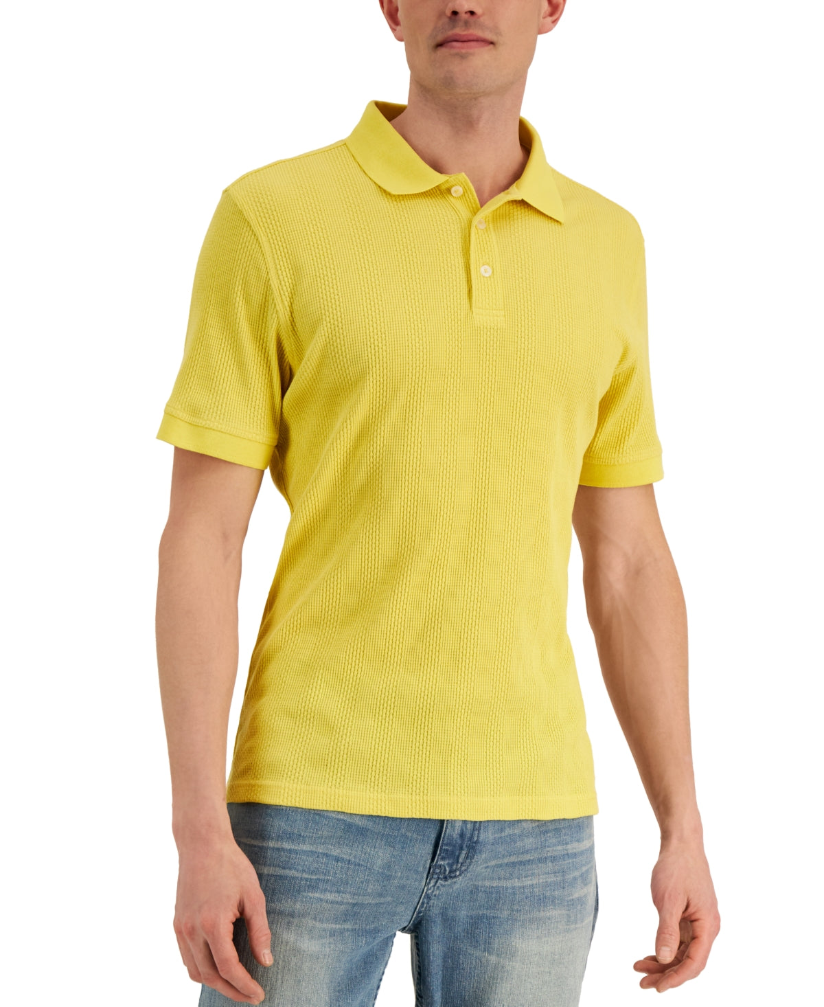 Alfani Men's Stretch Textured Stripe Jacquard Polo Shirt Yellow Size X-Large