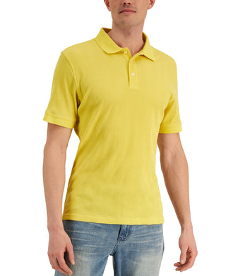 Alfani Men's Stretch Textured Stripe Jacquard Polo Shirt Yellow Size X-Large