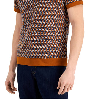 Alfani Men's Scala Geo Jacquard Polo Shirt Brown Size X-Large
