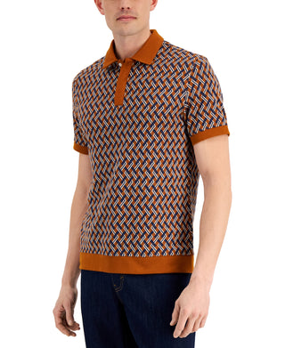 Alfani Men's Scala Geo Jacquard Polo Shirt Brown Size X-Large