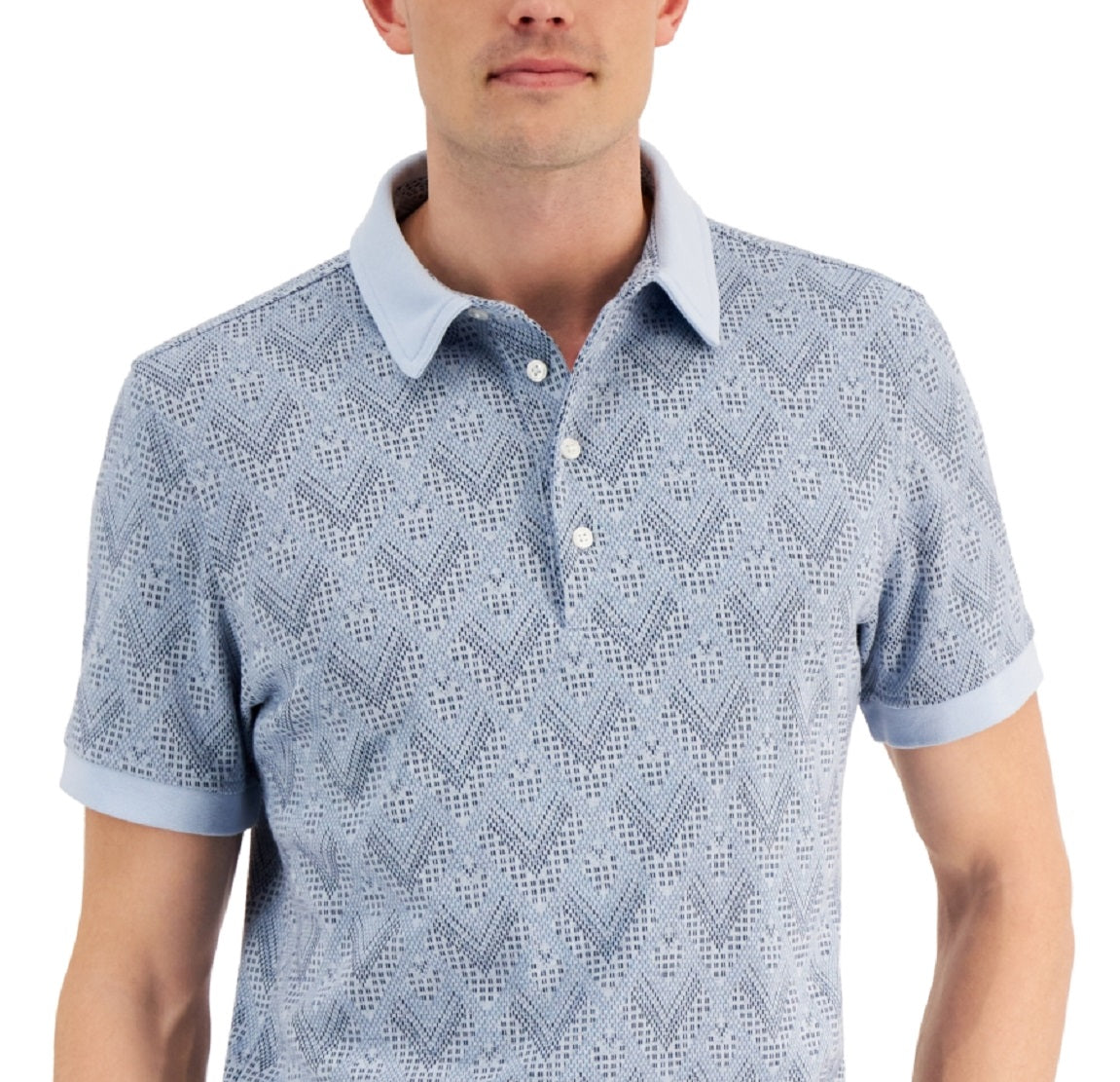 Alfani Men's Hall Geo Jacquard Polo Shirt Blue Size Large