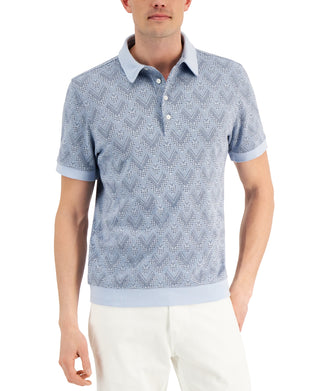 Alfani Men's Hall Geo Jacquard Polo Shirt Blue Size Large