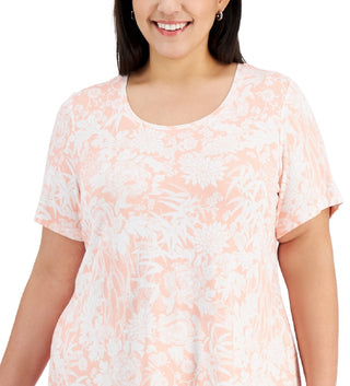 JM Collection Women's Printed Short Sleeve Top Pink Size 3X