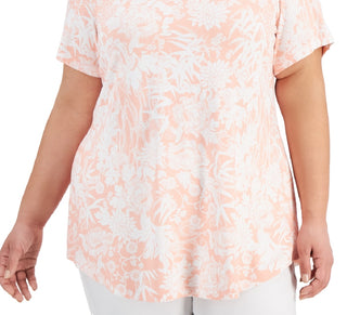 JM Collection Women's Printed Short Sleeve Top Pink Size 3X