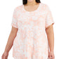 JM Collection Women's Printed Short Sleeve Top Pink Size 3X