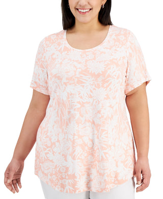 JM Collection Women's Printed Short Sleeve Top Pink Size 3X