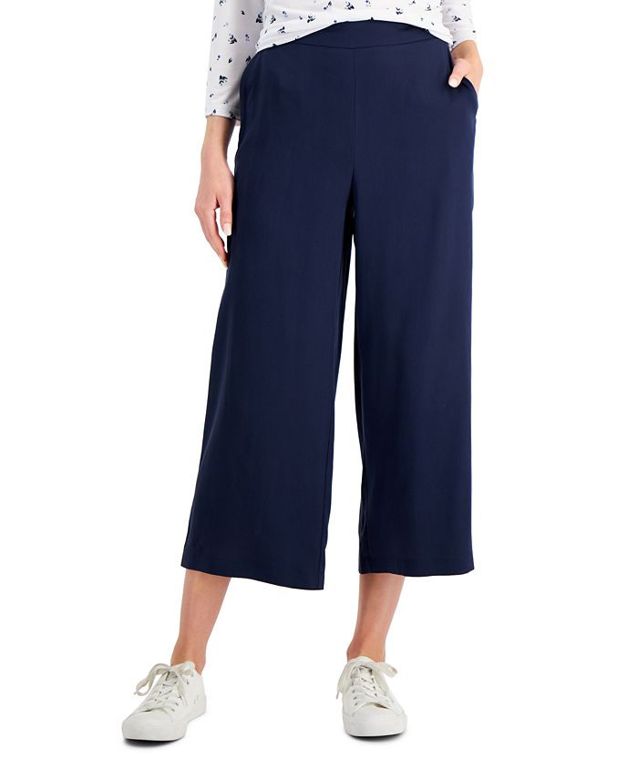 Charter Club Women's Crop Wide Leg Pants Blue Size Petite Medium