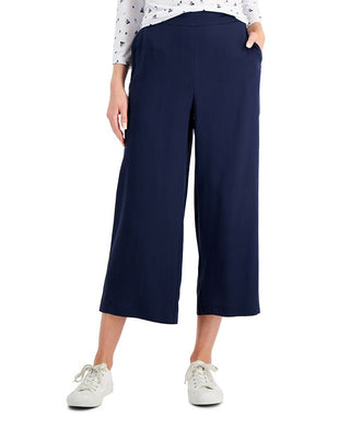 Charter Club Women's Crop Wide Leg Pants Blue Size Petite Medium