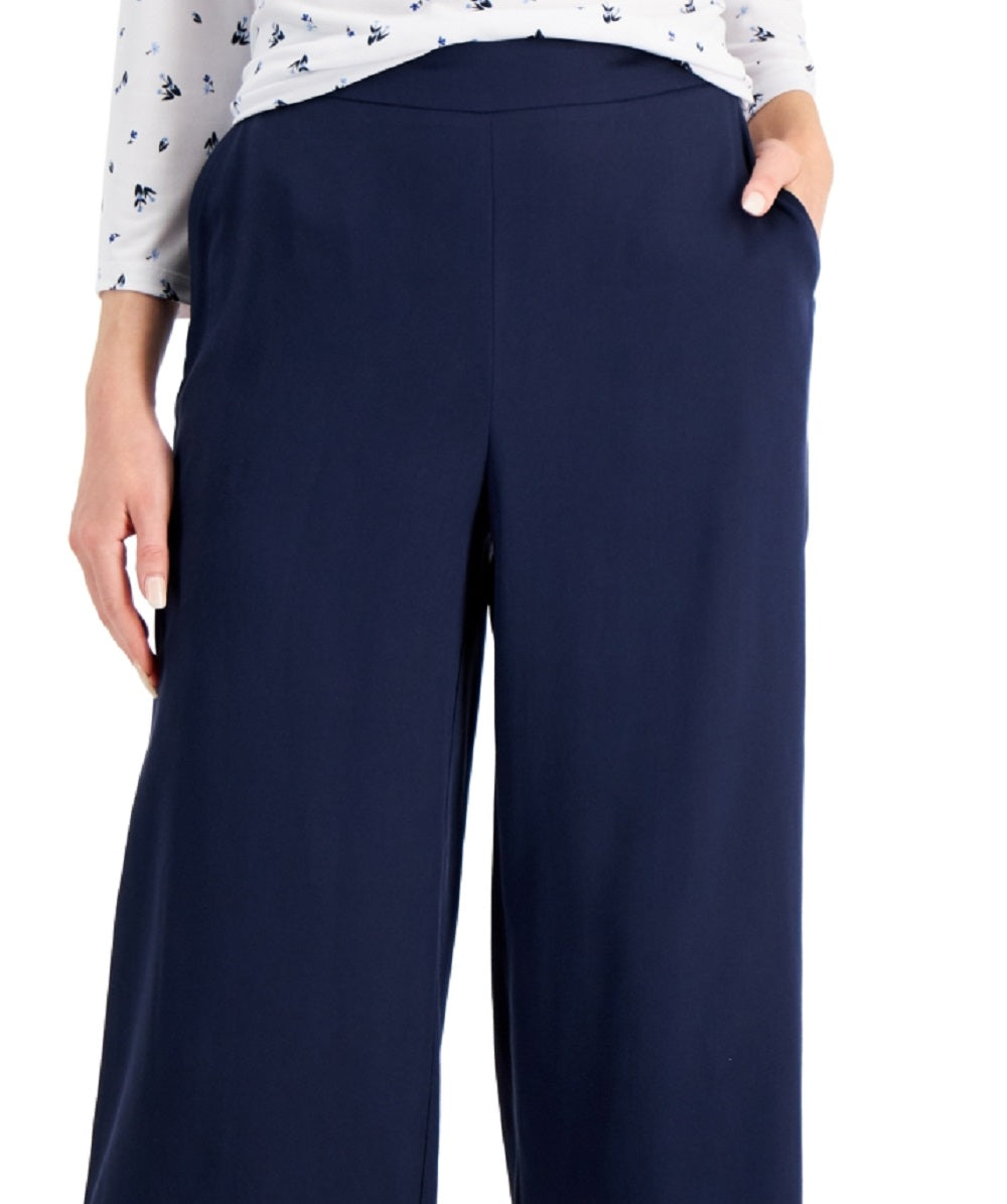 Charter Club Women's Crop Wide Leg Pants Blue Size Petite Large