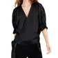 INC International Concepts Women's Satin Wrap Top Black Size X-Large
