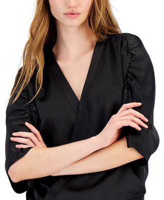 INC International Concepts Women's Satin Wrap Top Black Size X-Large