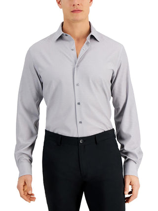 Alfani Men's Slim Fit 4 Way Stretch Geo Print Dress Shirt Gray Size 17X34X35