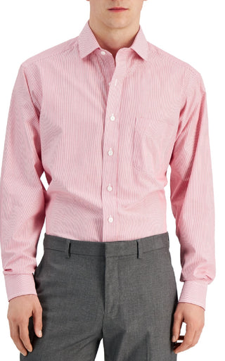 Club Room Men's Regular Fit Cotton Stripe Dress Shirt Red