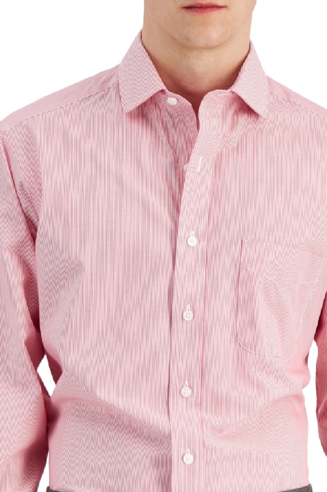 Club Room Men's Regular Fit Cotton Stripe Dress Shirt Red Size 32X33