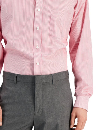 Club Room Men's Regular Fit Cotton Stripe Dress Shirt Red