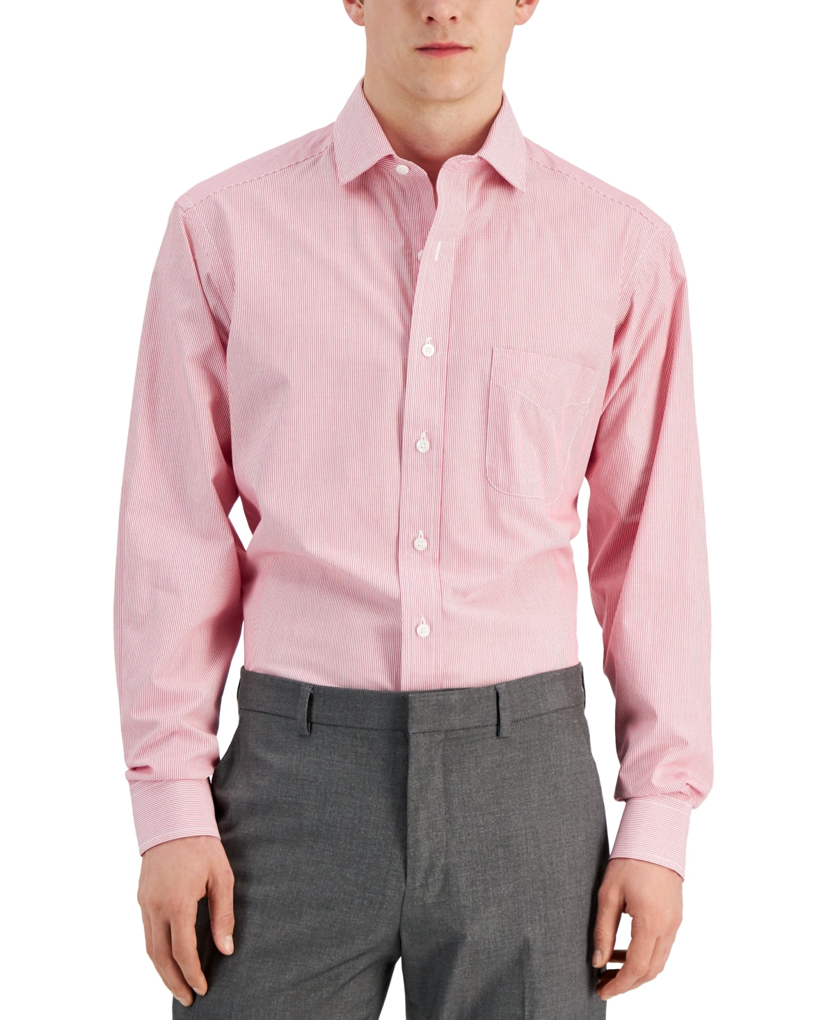 Club Room Men's Regular Fit Cotton Stripe Dress Shirt Red