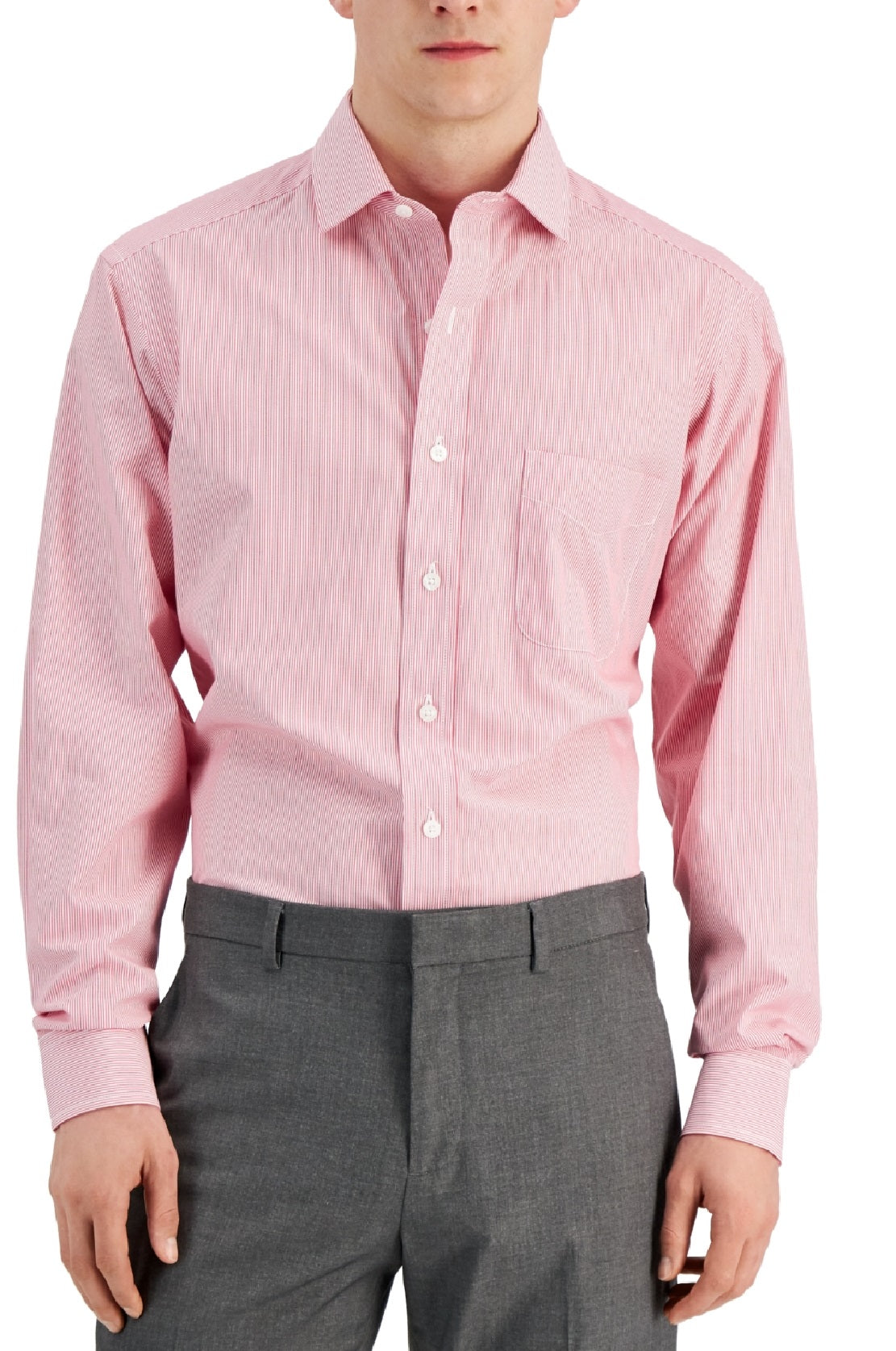 Club Room Men's Regular Fit Cotton Stripe Dress Shirt Red