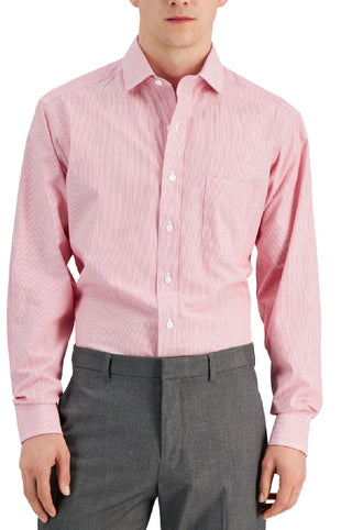 Club Room Men's Regular Fit Cotton Stripe Dress Shirt Red
