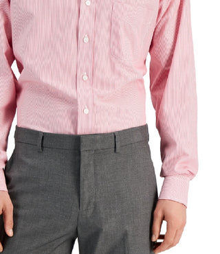 Club Room Men's Regular Fit Cotton Stripe Dress Shirt Red