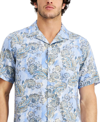 Club Room Men's Regular Fit Paisley Print Camp Shirt Blue Size Medium